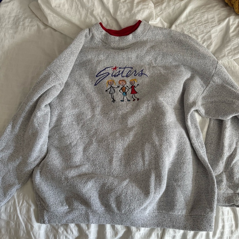 Sisters Graphic Gray Crewneck Sweater